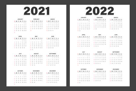 Calendar 2021 - 2022 - vector illustrations. The week starts on Sundayのイラスト素材