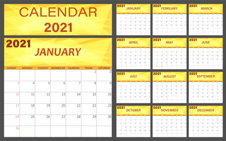 Planner calendar 2021 for corporate design template, the week starts on Sunday.のイラスト素材