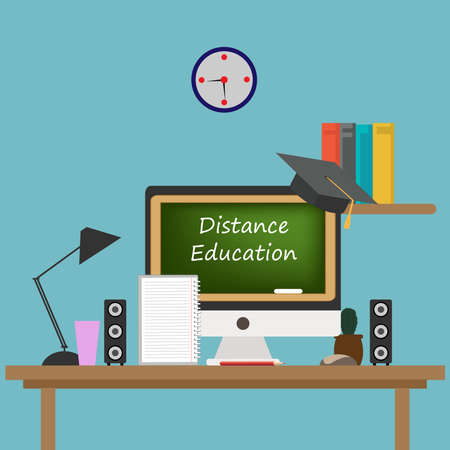 The concept of online education. Home schooling in quarantine. Distance learning on a computer.E-learning platform, flat vector illustrationsのイラスト素材