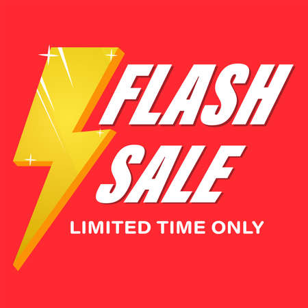Flash Sales Banner. The offer is limited in time.Red background with yellow lightning. Vector illustration.のイラスト素材