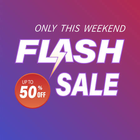 Flash Sale Banner. Up to 50% discount.Limited time offer.Purple-blue gradient background. Vector illustrations.のイラスト素材