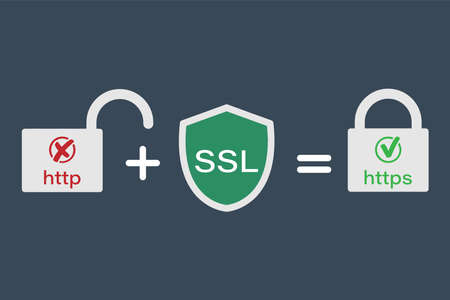 The HTTP and HTTPS protocols. Safe and reliable web browsing. Vector illustrations.のイラスト素材
