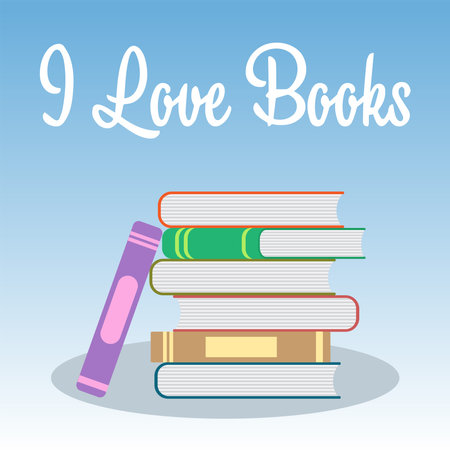 I love books.Stack of books. A bunch of books vector illustrations. A stack of flat-style book icons.のイラスト素材