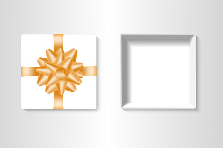 White gift box layout vector 3D model top view. Isolated empty realistic open cardboard box layout templateのイラスト素材