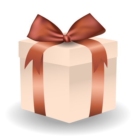 Realistic 3D colorful gift box with satin ribbon and bow .Decorative pink gift box with a white background. Vector illustrationのイラスト素材