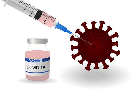 Coronavirus vaccine concept, Covind-19 vaccine syringe .coronavirus concept. a bottle of vaccine and a syringe. The covid-19 pandemic outbreak. vector illustrationsのイラスト素材