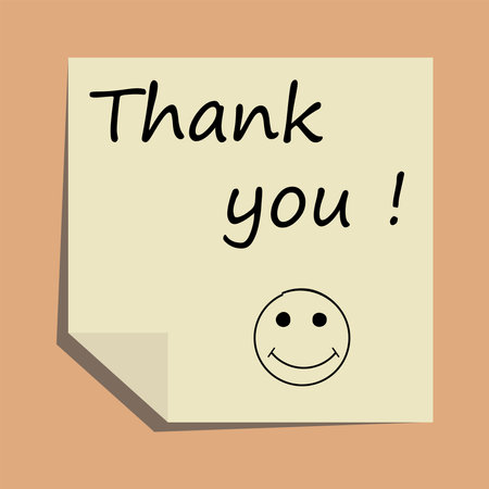 Thank you and a hand-drawn smile on a piece of paper. Vector illustration.のイラスト素材