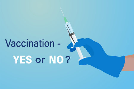 A poster about the vaccine. Get vaccinated or not. Injections, prevention, immunization, treatment of infection 2019-ncov. fighting the COVID-19 epidemicのイラスト素材