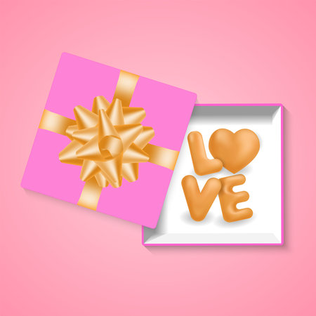 The premise of the concept of love. Love words in an open box, top view.Vector illustrationのイラスト素材