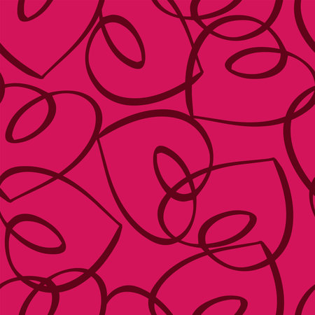 Seamless romantic pattern with hand-drawn red hearts. Colorful doodle hearts on pink background. Ready-made template for design, greeting card, print, poster, party, Valentine's day, vintage textile.のイラスト素材