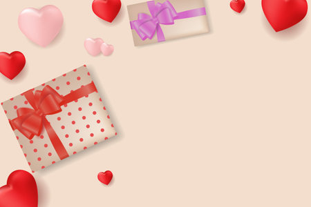 Background with a heart, gift box and a real composition for a fashion banner, poster or greeting card with space for textのイラスト素材