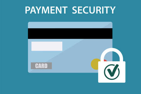 A credit card and a checkmark lock. Secure purchases, secure payment, secure transaction concepts. Modern flat graphic design elements. Vector illustration.のイラスト素材