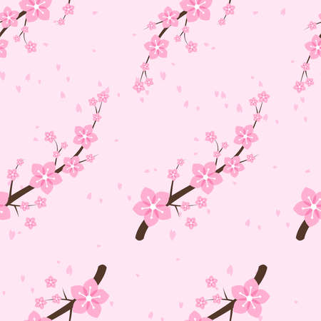 Seamless repeating pattern of peach flowers on a pink backgroundのイラスト素材