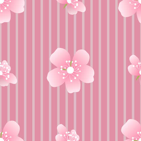 Seamless striped background with sakura flowersのイラスト素材
