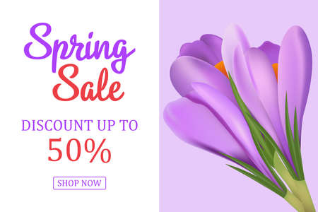 Spring sale banner with the first flowers. Vector illustration. Flyers, invitations, posters, brochures, discount on the voucher.のイラスト素材