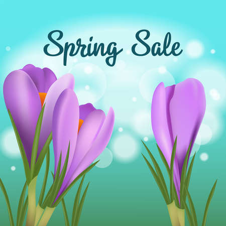 Spring sale banner with the first flowers. The banner is ideal for promotions, magazines, advertising, websites. Discount card for the spring seasonの写真素材