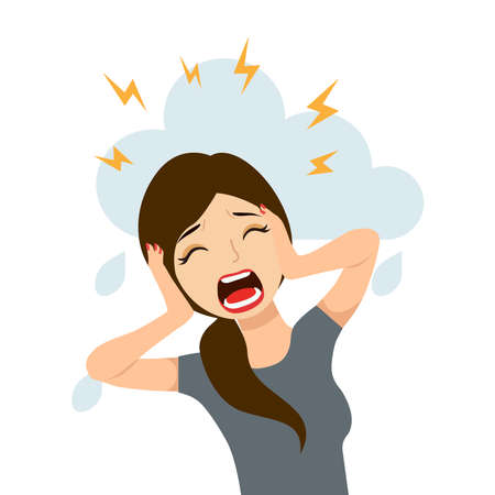 Vector illustration of a screaming woman.Psychology, depression, bad mood, stress.のイラスト素材