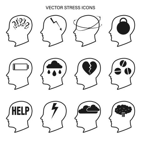 A set of vector icons related to stress and depressionのイラスト素材