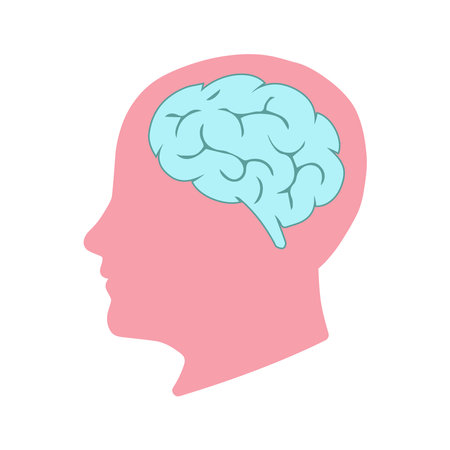 Human profile with the brain vector icon. The symbol of the idea. The concept of thinking in a flat style for graphic design, website.のイラスト素材