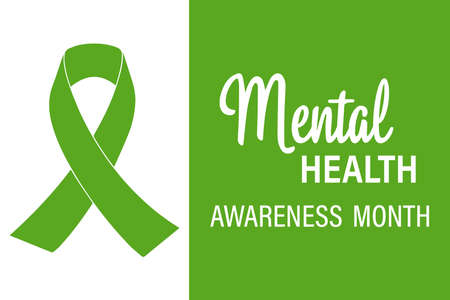 Mental Health Awareness is an annual campaign aimed at raising awareness about mental health. The green ribbon is a symbol of mental health awareness. Vector illustration of the design.のイラスト素材