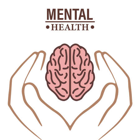 Background to World Mental Health Day. The silhouette of the human brain in the contour silhouette of the hands. World Mental Health Day. Taking care of a person's mental health. Medication therapy toのイラスト素材