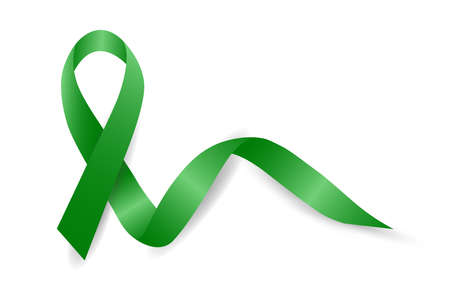Mental Health Awareness is an annual campaign to raise awareness about mental health. Green realistic ribbon isolated on white background. Vector illustration of the design.のイラスト素材