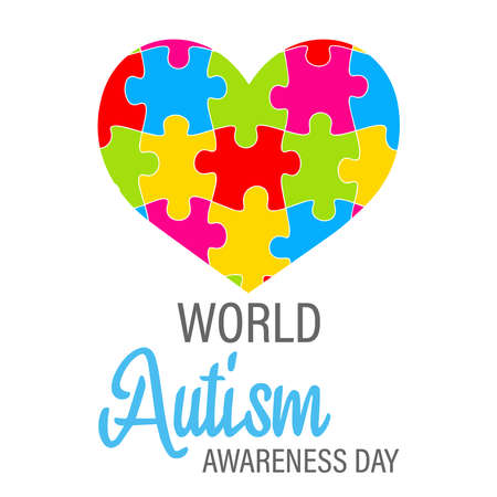 Heart shape from puzzle pieces. Colorful heart puzzle game. A symbol of autism awareness. Autism spectrum disorders. World Autism Awareness Day. Vector illustrationのイラスト素材