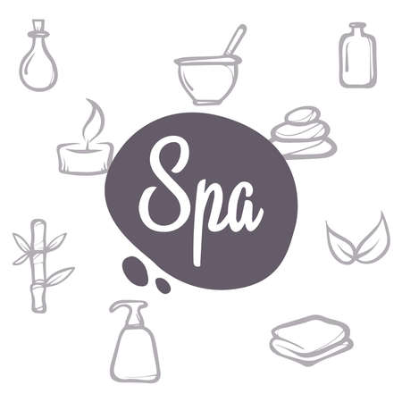 Spa elements and symbols. Vintage models with spa elements. Hand-drawn doodle. Stylish graphic texture for your design. Beautiful background. Vector illustration.のイラスト素材