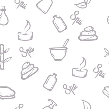 Spa elements and symbols. Vintage seamless models with spa elements. Hand-drawn doodle. Stylish graphic texture for your design. Beautiful background. Vector illustration.のイラスト素材