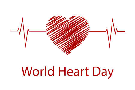 A creative illustration of the concept of the World Heart Day, a banner or a poster. The World Heart Day web banner illustrates the red heartbeat line to raise health awareness.のイラスト素材