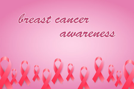 Breast Cancer Awareness Month is an illustration of the concept of a health campaign. Pink background with awareness ribbons and text. Vector illustrationのイラスト素材