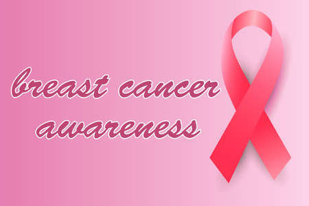 Breast Cancer Awareness Month is an illustration of the concept of a health campaign. Pink background with awareness ribbon and text. Vector illustrationのイラスト素材