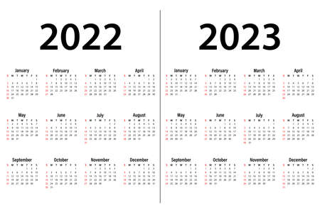 Calendar for 2022-2023-vector illustration. The week starts on Sunday. Sunday is highlighted in red. Simple design, white backgroundのイラスト素材