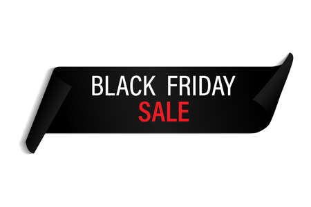 Black realistic curved paper banner. Tape. Black Friday sale. Vector illustrationのイラスト素材