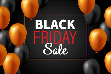 Black Friday sale background with balloons in black and gold. Modern design.Universal vector background for posters, banners, leaflets, postcards.のイラスト素材