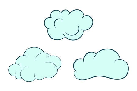 Clouds located in isolation on a white background. Simple cute cartoon design. A collection of icons or logos. Vector illustration in a flat style.のイラスト素材