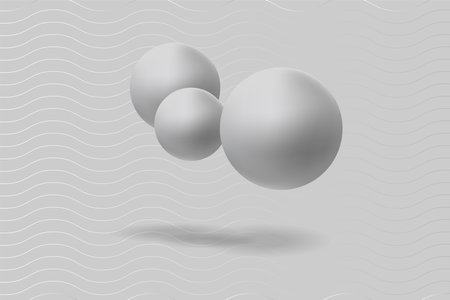 Abstract background of white and gray colors. A texture with horizontal wavy lines and spheres in the air. Vector illustrationのイラスト素材