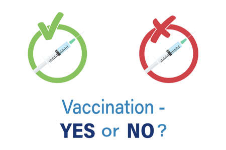 The choice of vaccination is "yes" or "no". The vaccination sign in the permissive green circle and the "Vaccination prohibited" sign in the forbidding red circle.Vectorのイラスト素材
