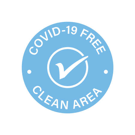 Coronavirus clean area icon. Round symbol for disinfected areas of Covid-19. Covid free zone.のイラスト素材