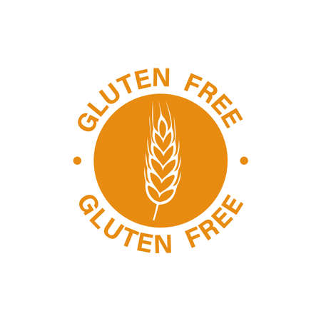 Gluten-free icon. Vector round icon isolated on a white background. Yellow icon with wheat spikelets and circular textのイラスト素材