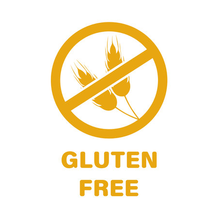 Gluten-free icon. Vector round icon isolated on a white background. Yellow icon with wheat spikeletsのイラスト素材