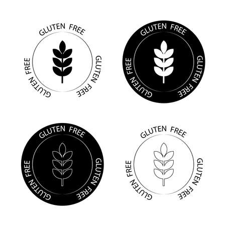 Gluten-free Food Allergy Product Diet Label Flat Vector Icon for vector applications and websites. Black round icons isolated on a white background.のイラスト素材