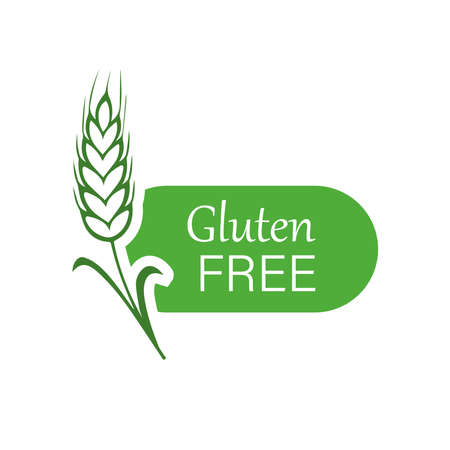 Gluten-free icon. Healthy food. Allergy to cereals and diet  . The green icon is isolated on a white background. Flat design. Vector illustration.のイラスト素材
