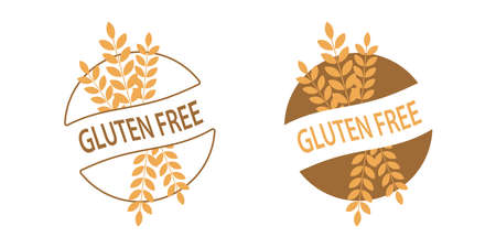 Gluten-free icon. Healthy food. Allergy to cereals and diet  . A set of two icons isolated on a white background. Vector illustration.のイラスト素材