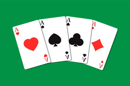 Set of four suits of playing cards. A winning poker combination of four aces.