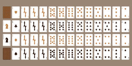 Playing cards with chess pieces. light brown background. A set for playing poker. Playing Cards Of A New Design. full deckのイラスト素材
