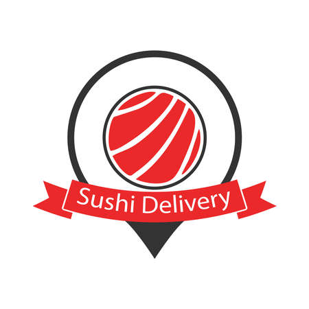 Sushi delivery template. A sushi roll sign in the shape of a location symbol.のイラスト素材
