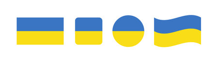 Flag of Ukraine. national symbol. Square, round and rectangular shape. The symbol of the Ukrainian flag. blue-yellow illustration.のイラスト素材
