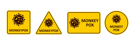 Monkey pox. A set of yellow signs warning about the monkey pox virus. vector image.のイラスト素材