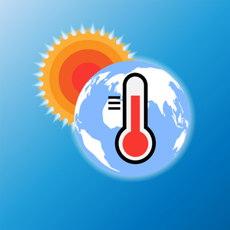 The problem of global warming, the high temperature on the planet. global climate change. Vector illustration of sunny warm and hot weatherのイラスト素材
